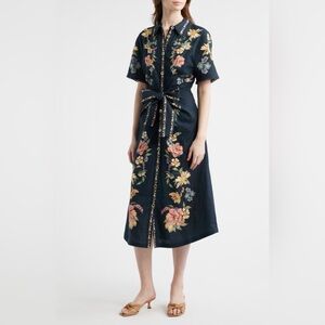 FARM Rio Maira Floral Belted Midi Shirtdress